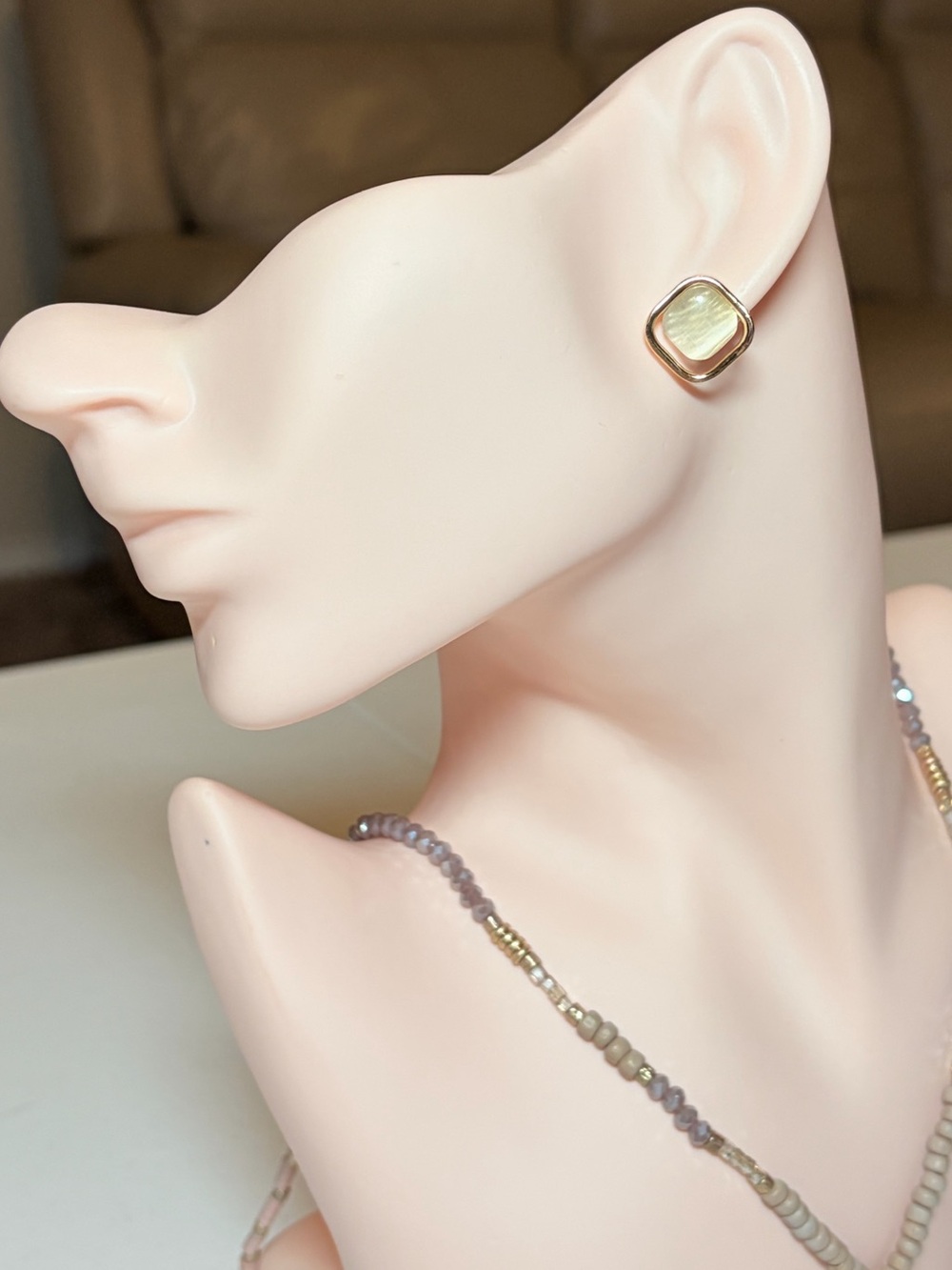 Gold Pearl-Accent Square Stud Earrings.